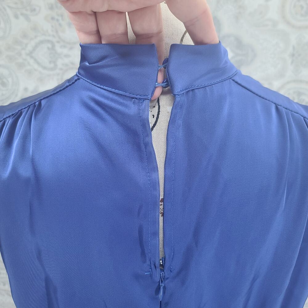 Lulus elegant classic mock neck satin sleeveless maxi dress blue Size Large - Picture 8 of 13
